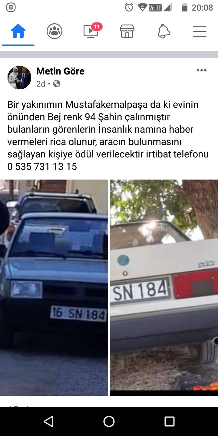 Şahin marka aracım çalınmıştır