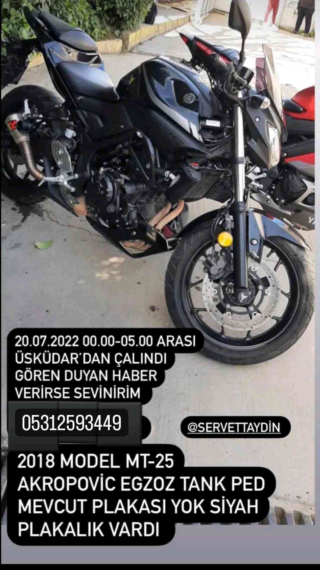 20.07.2022 İstanbul Üsküdar'da motosikletin çalındı