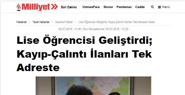 Lise Öğrencisi Geliştirdi; Kayıp-Çalıntı İlanları Tek Adreste